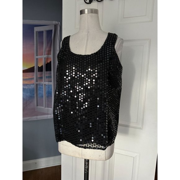 NWT Vintage black sleeveless sequin front tank MEDIUM - Picture 1 of 6